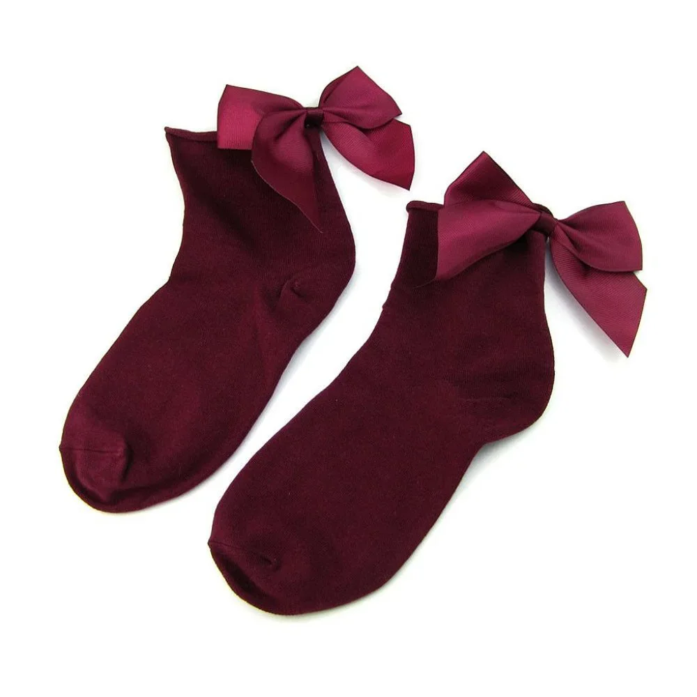 Sexy Wine Red Bow Ankle Babydoll Holiday Christmas Stocking Socks